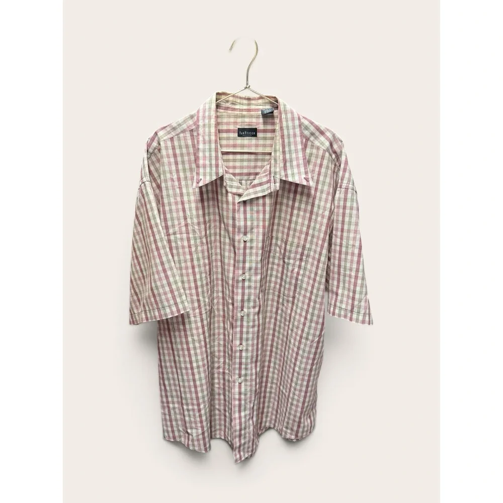 Van Heusen Mens XXL Red Tan Plaid Short Sleeve Button Down Shirt 66543